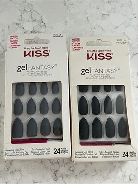 KISS gelFantasy Ready-to-Wear Gel Nails - Matte Gray & Black (24 Nails)